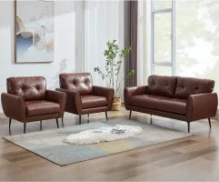 AODAILIHB 61" Mini Leather Arm Couch Set of 3, 2 Seater Modern L-Shaped Sofa, Mid Century Modern Small Comfy Loveseat Sofa for Living Room, Bedroom, Office,(3, Brown)