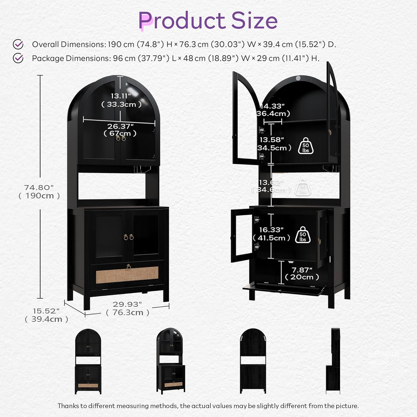 TYBOATLE 75’’ Tall Arched Pantry Cabinet w/Accessible Storage Area, China Cabinet w/Anti-Tipping Device and Innovative Drawer, Versatile Cupboard for Kitchen, Dining (Black)