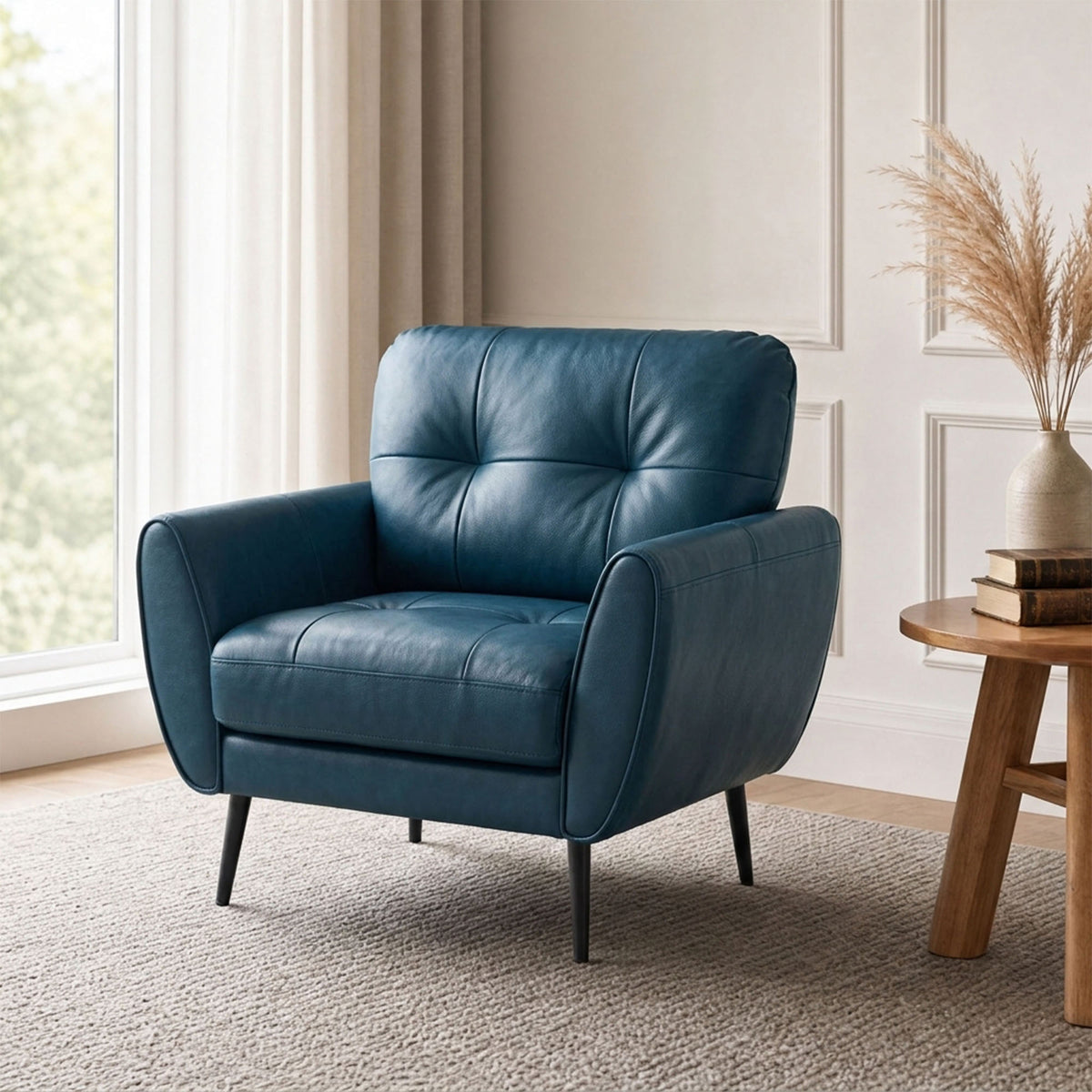 CHYMSUN Accent Chair, Faux Leather Living Room Chair, Tufted Arm Chair for Bedroom