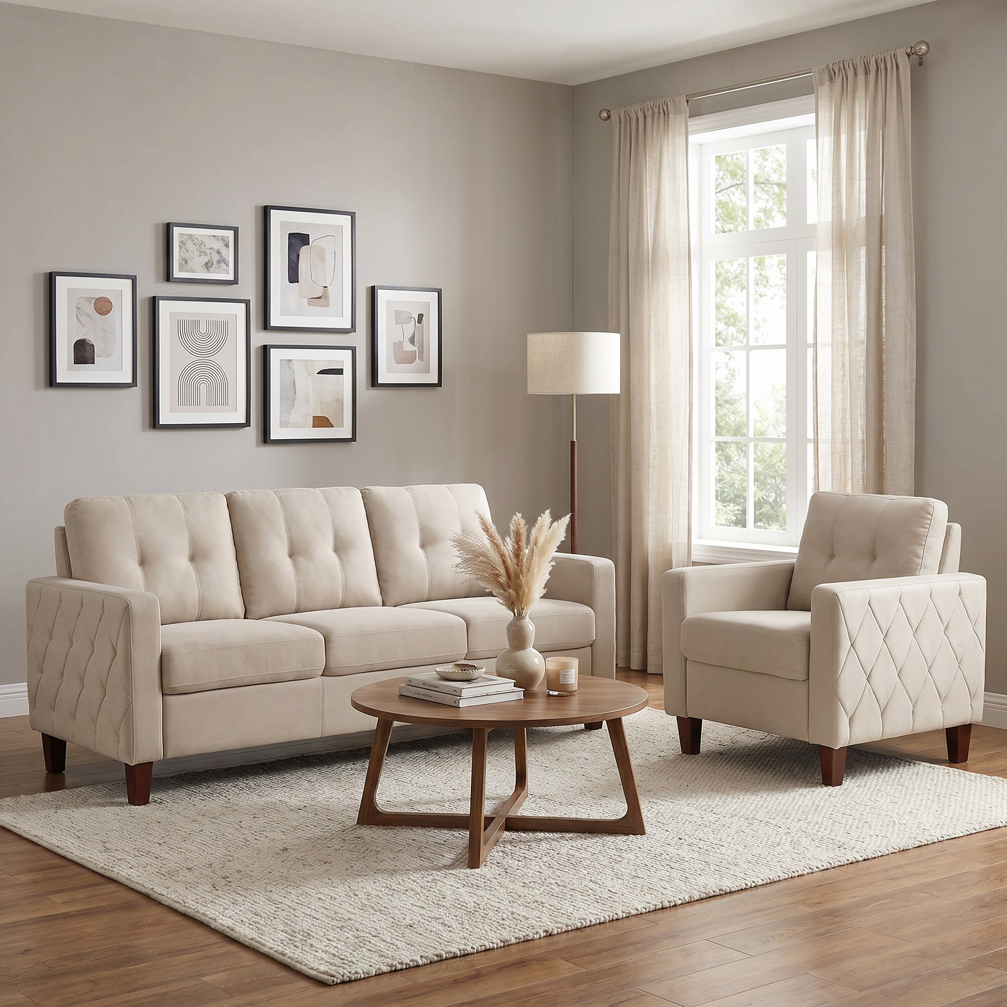 TYBOATLE 3 Piece Living Room Furniture Sets, 3 Seater Sofa and Chair Set, Cloud Couch Living Room Furniture Set, Beige Modern Sofa and Chair Set for Apartment, Home (Beige, 3+1)