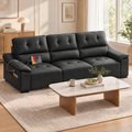 JIASTING 110" Black Extendable Recliner Leather Couch, Power Reclining Sofa Chaise