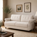 Fully Assembled Loveseat Sofa with Rivets, Wood Legs, Living Room (Beige) | 2 seater love seat sofa, rivet arm design, solid wood legs, wood frame, small couch for living room apartment bedroom, Beige