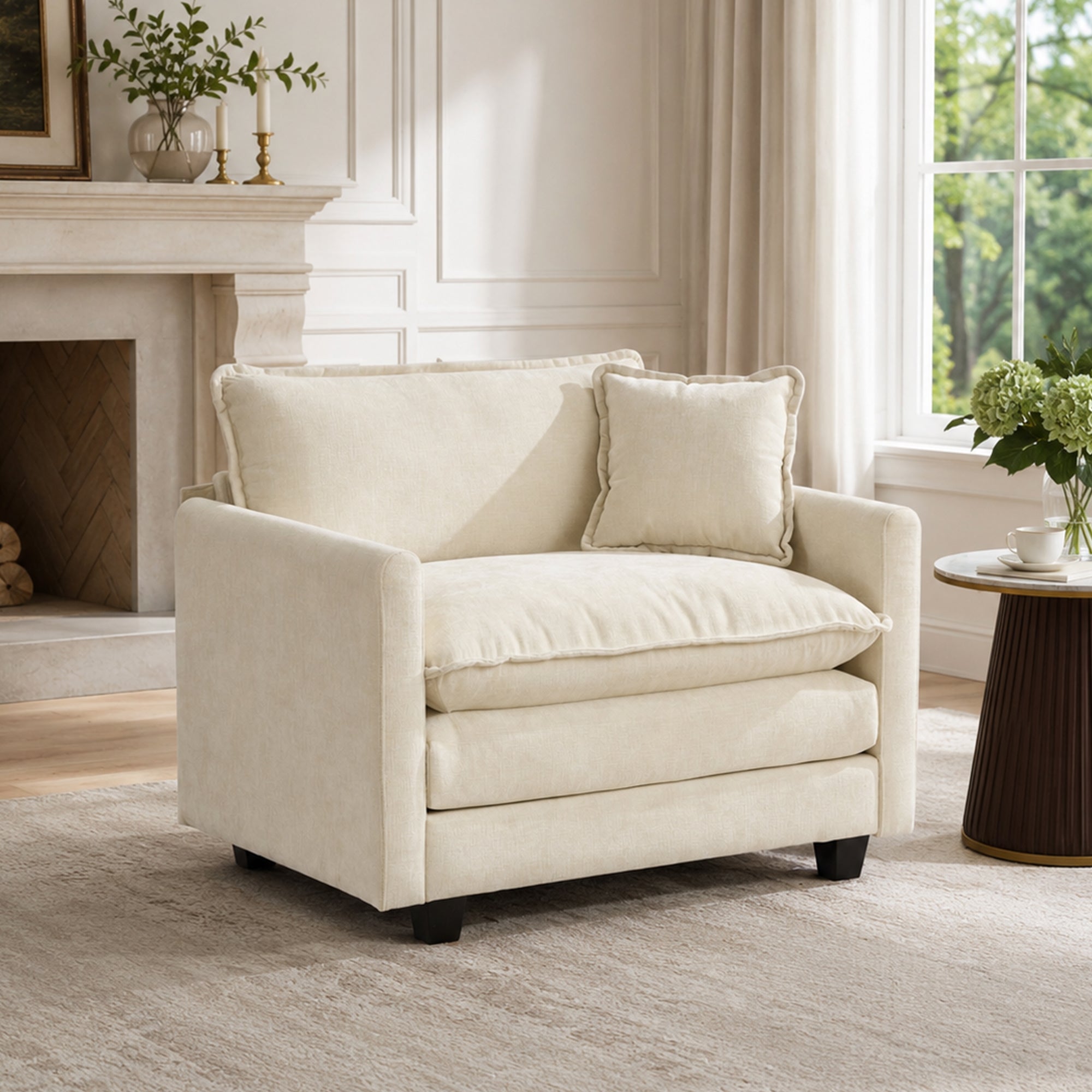 Comfy Living Room Accent Chair, Oversized Reading Chair for Bedroom, Corner | JIASTING 36" Big Cozy Chenille Armchair with Thick Cushion, Large Soft Upholstered Chair for Reading Nook, Dorm, Beige