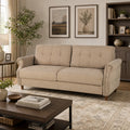 Fully Assembled Loveseat Sofa with Rivets, Wood Legs, Living Room (Khaki) | 2 seater love seat sofa, rivet arm design, solid wood legs, wood frame, small couch for living room apartment bedroom, khaki