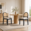 JIASTING Upholstered Rattan Dining Chairs Set of 2, Farmhouse Modern Kitchen Chairs