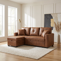 TYBOATLE Convertible Sofa Bed Couch with Reversible Storage Chaise, 71" L Shaped Pull Out Couch Bed, Faux Leather Sleeper Sofa for Living Room, Apartment & Guest Room (Brown)