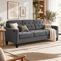 83" Gray Faux Leather 3 Seater Sofa, Mid Century Couch for Living Room