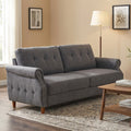 Fully Assembled Loveseat Sofa with Rivets, Wood Legs, Living Room (Grey) | 2 seater love seat sofa, rivet arm design, solid wood legs, wooden frame, small couch for living room apartment bedroom, grey