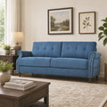 Fully Assembled Loveseat Sofa with Rivets, Wood Legs, Living Room (Blue) | 2 seater love seat sofa, rivet arm design, solid wood legs, wooden frame, small couch for living room apartment bedroom, blue