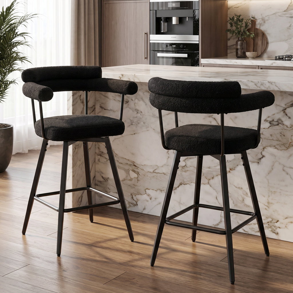 JIASTING Black Swivel Barstool Set 2, 26" Counter Height Stool Backs Kitchen Island