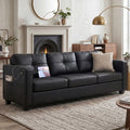 88'' Black Faux Leather Couch with USB, 3-Seater