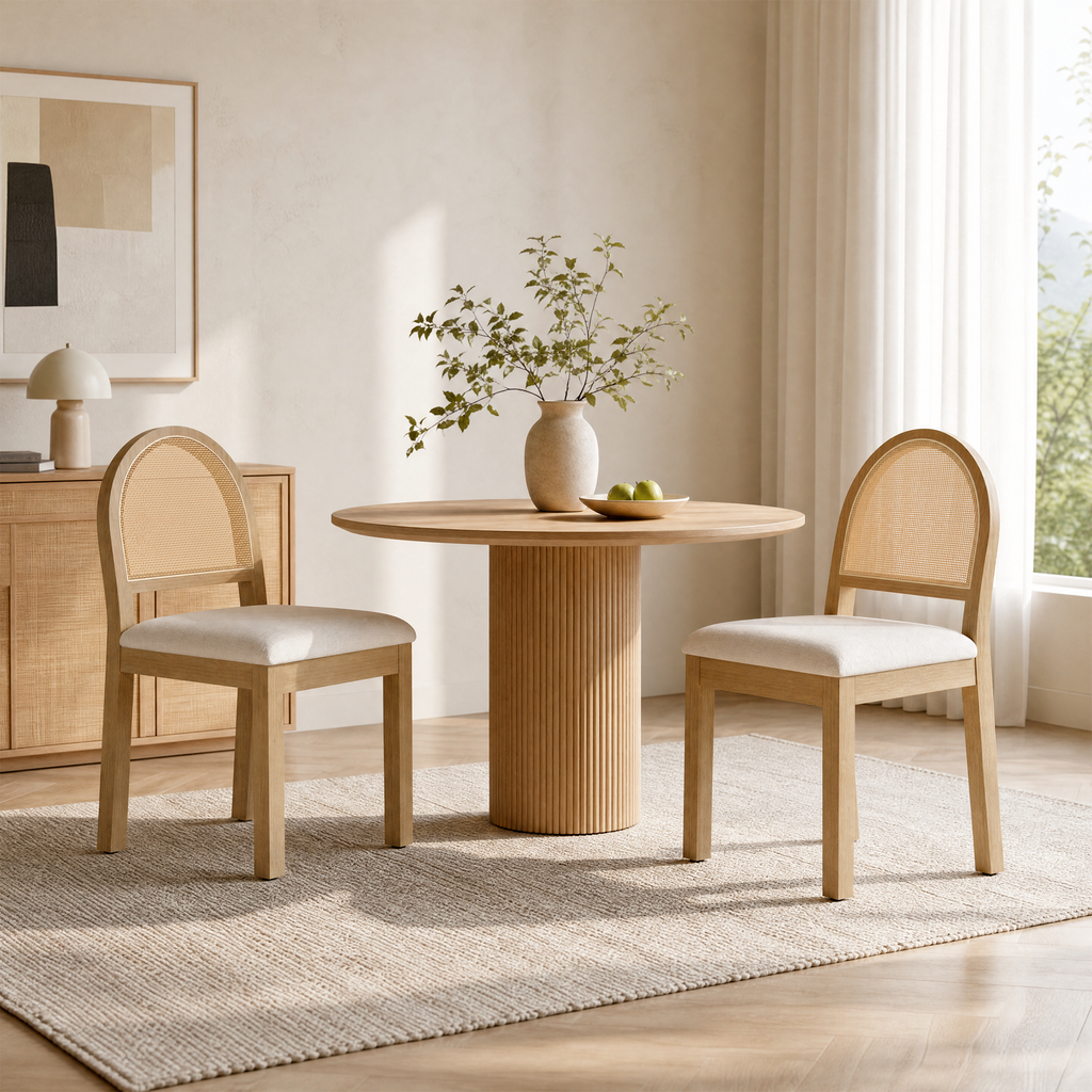JIASTING  Upholstered Rattan Dining Chairs Set of 2, Farmhouse Modern Kitchen Chairs
