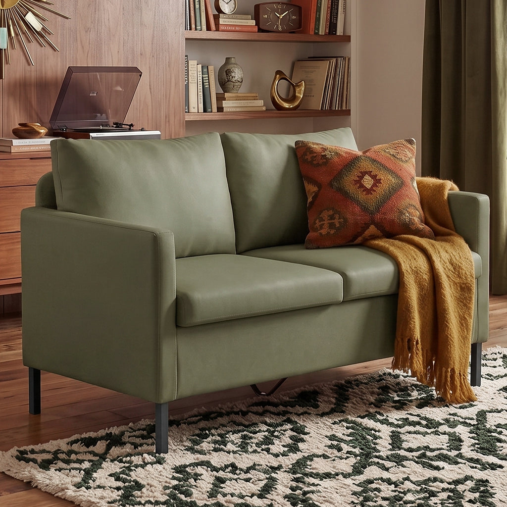 TYBOATLE Faux Leather Small Couch, 2 Seater Comfy Loveseat, Upholstered Office Sofa