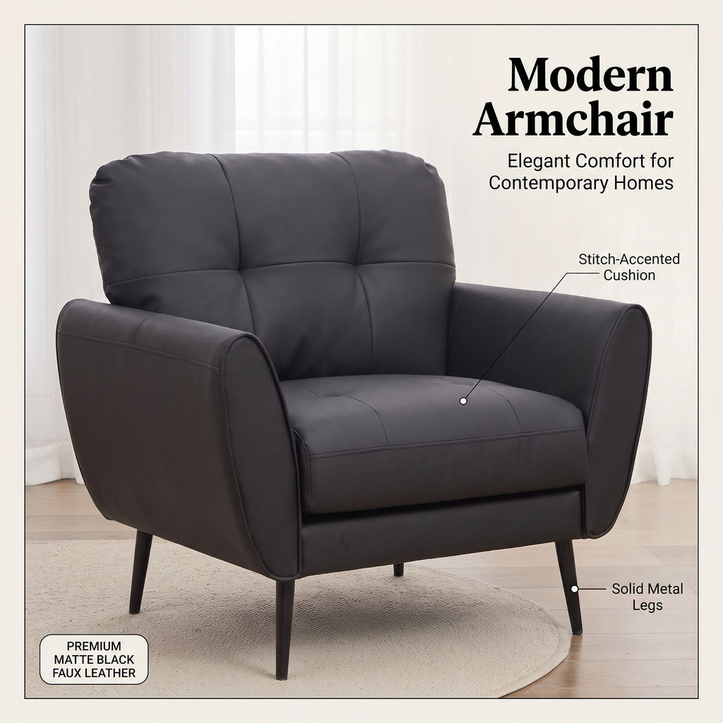 CHYMSUN Accent Chair, Faux Leather Living Room Chair, Tufted Arm Chair for Bedroom