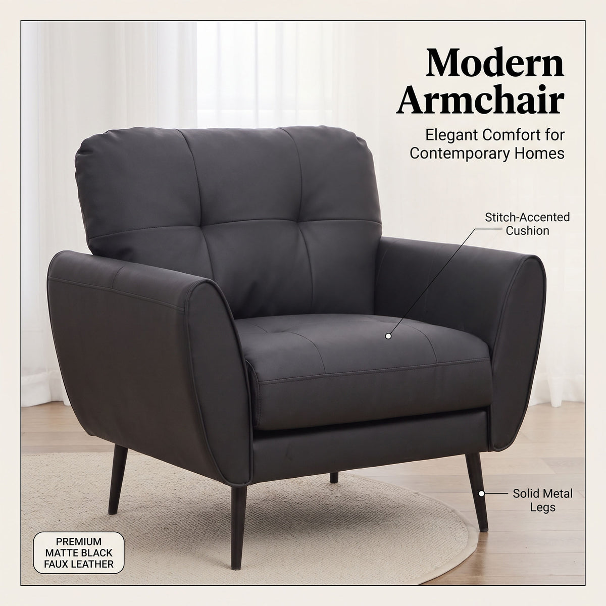 CHYMSUN Accent Chair, Faux Leather Living Room Chair, Tufted Arm Chair for Bedroom