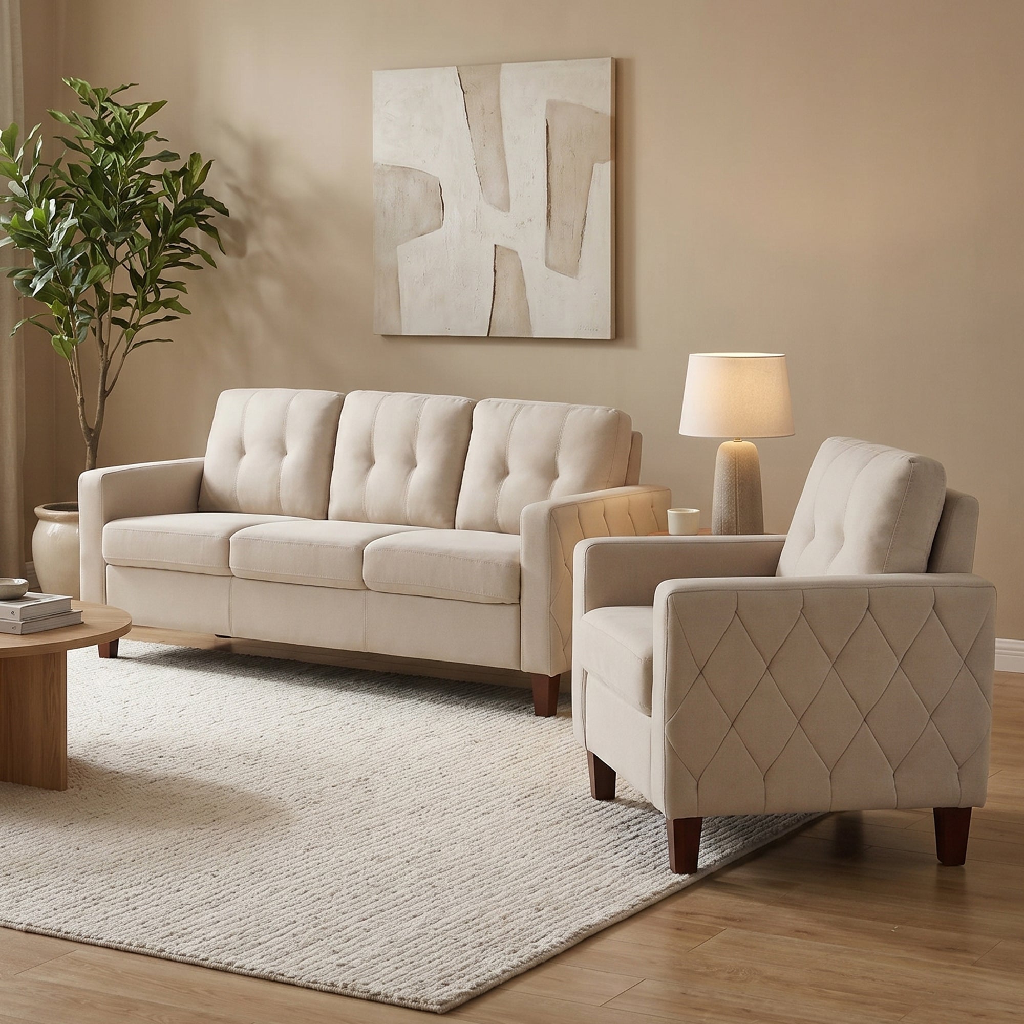TYBOATLE 3 Piece Living Room Furniture Sets, 3 Seater Sofa and Chair Set, Cloud Couch Living Room Furniture Set, Beige Modern Sofa and Chair Set for Apartment, Home (Beige, 3+1)