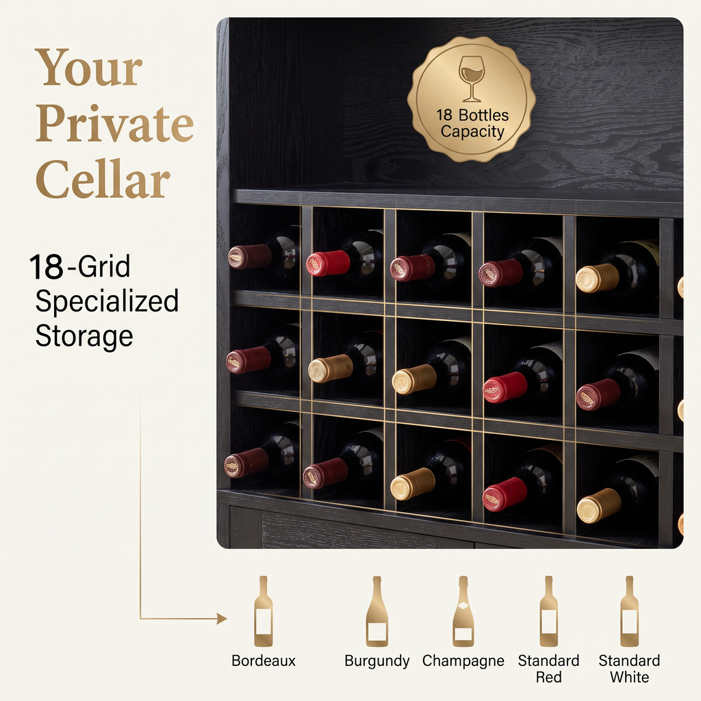 CHYMSUN 71’’ Arched Bar Cabinet with 18-Bottle Wine Rack, Liquor Storage Cabinet