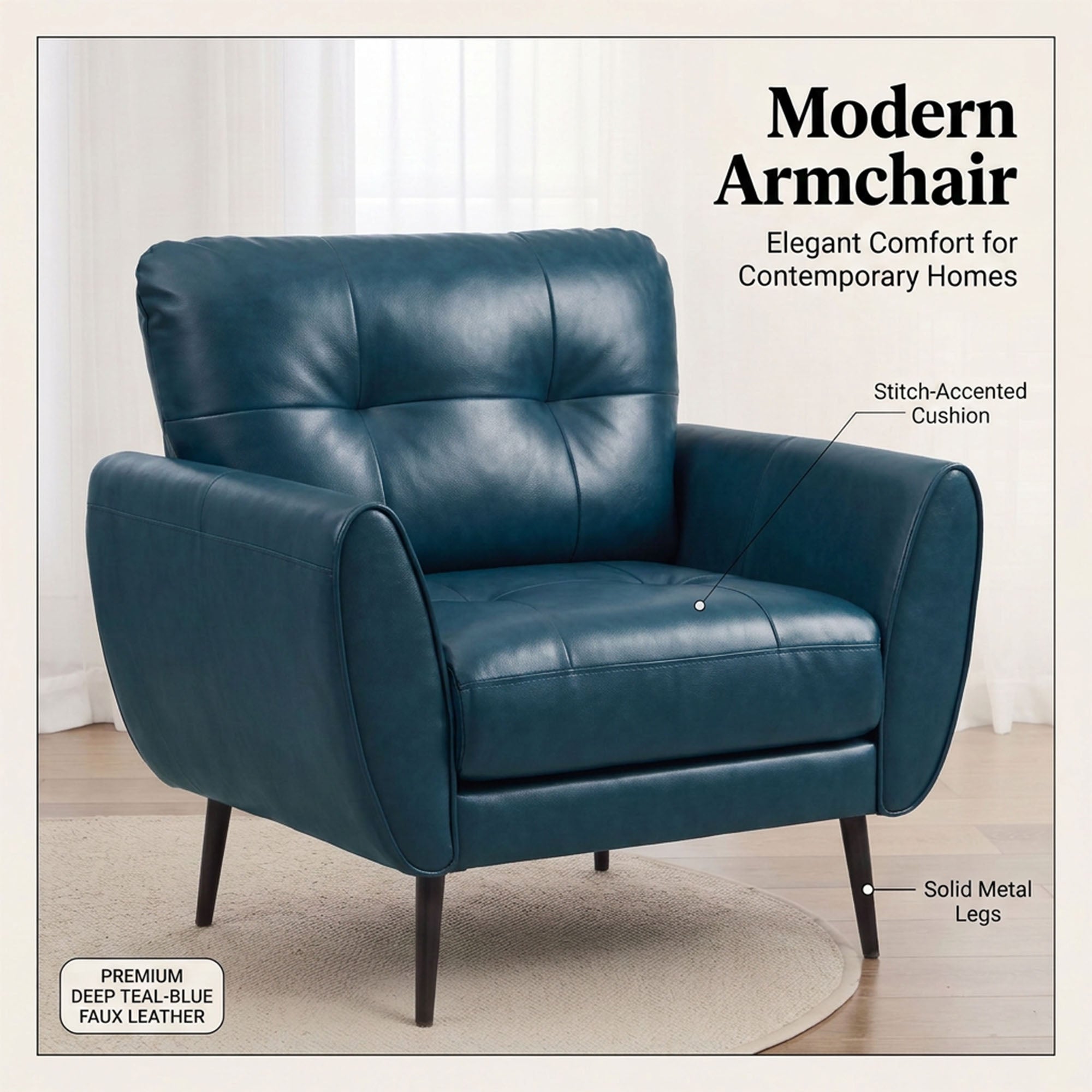 CHYMSUN Accent Chair, Faux Leather Living Room Chair, Tufted Arm Chair for Bedroom
