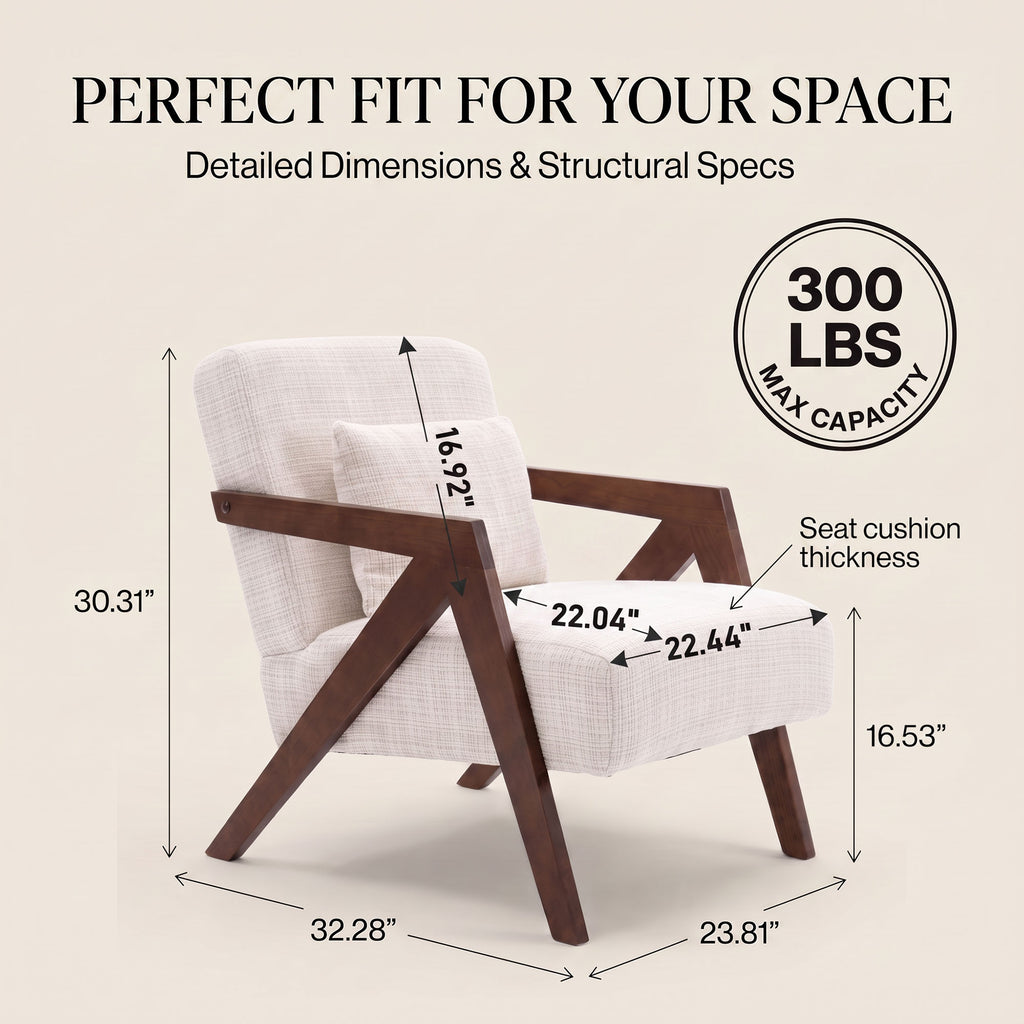 JIASTING Mid Century Modern Accent Chair, Upholstered Wooden Chair (Beige)