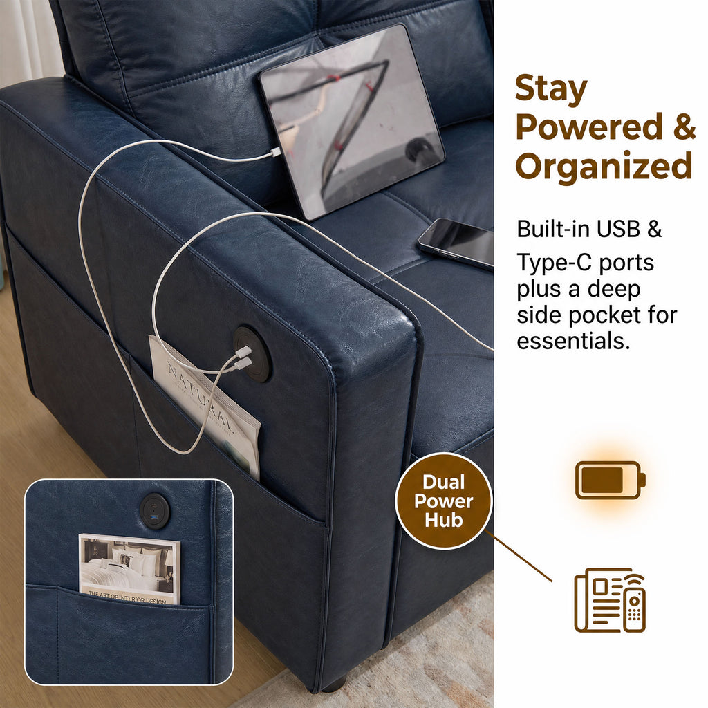 JIASTING 4-Piece Leather Living Room Set, Living Room Furniture for Office, Blue