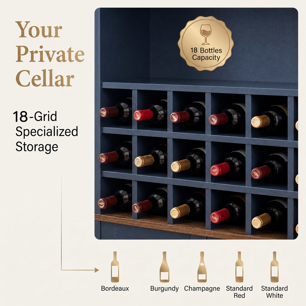 CHYMSUN 71’’ Arched Bar Cabinet with 18-Bottle Wine Rack, Liquor Storage Cabinet