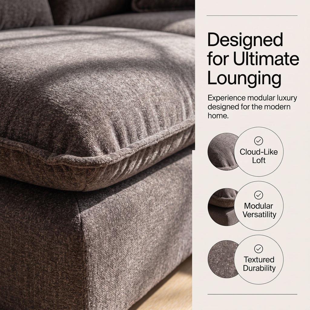 Modular Sofa, 3 Seater Couch with Ottoman, Gray Deep Seat Sofa Comfy Sectional Couch, Flexible 4-Piece Design, Soft Fabric Upholstery, Sturdy Legs for Apartment, Bedroom and Living Room