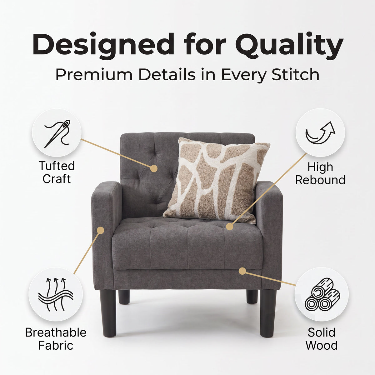 JIASTING Living Room Accent Chair, Upholstered Armchair for Bedroom, Office, Dorm