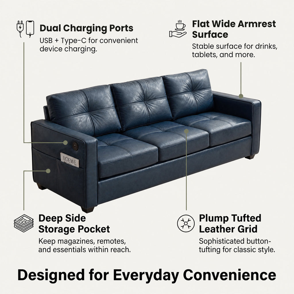 CHYMSUN 3-Piece Leather Living Room Set, Living Room Furniture for Office, Blue