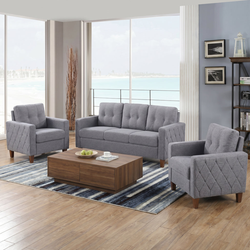 TYBOATLE 3 Piece Living Room Furniture Sets, 3 Seater Sofa and Chair Set, Cloud Couch Living Room Furniture Set, Grey Modern Sofa and Chair Set for Apartment, Home (Grey, 3+1+1)