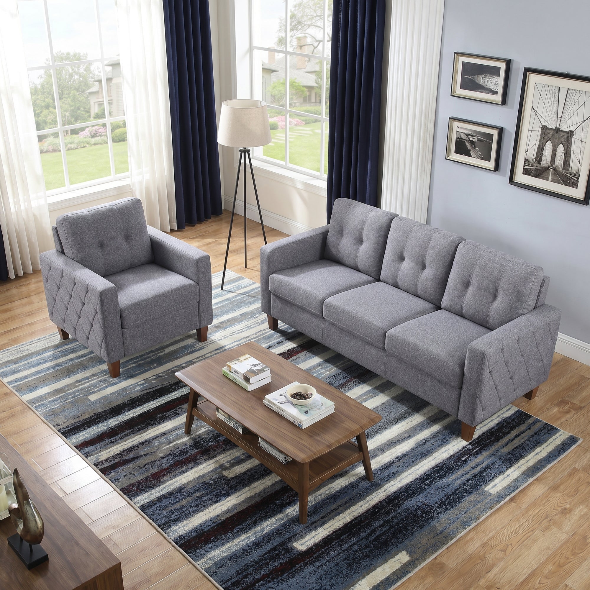 TYBOATLE 3 Piece Living Room Furniture Sets, 3 Seater Sofa and Chair Set, Cloud Couch Living Room Furniture Set, Grey Modern Sofa and Chair Set for Apartment, Home (Grey, 3+1)