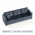 CHYMSUN 88" Faux Leather Couch w/USB Charging, 3-Seater Leather Living Room Sofa | Mid-Century Modern Leather Couch, Living Room Couch, Tufted Design, Wide Armrests, Side Storage Pockets, Office, Dorm, Blue