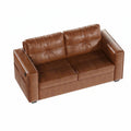 CHYMSUN 65'' Faux Leather Loveseat w/USB Charging, 2-Seater Leather Small Couch | Mid-Century Modern Leather Couch, Living Room Couch, Tufted Design, Wide Armrests, Side Storage Pockets, Office, Dorm, Brown