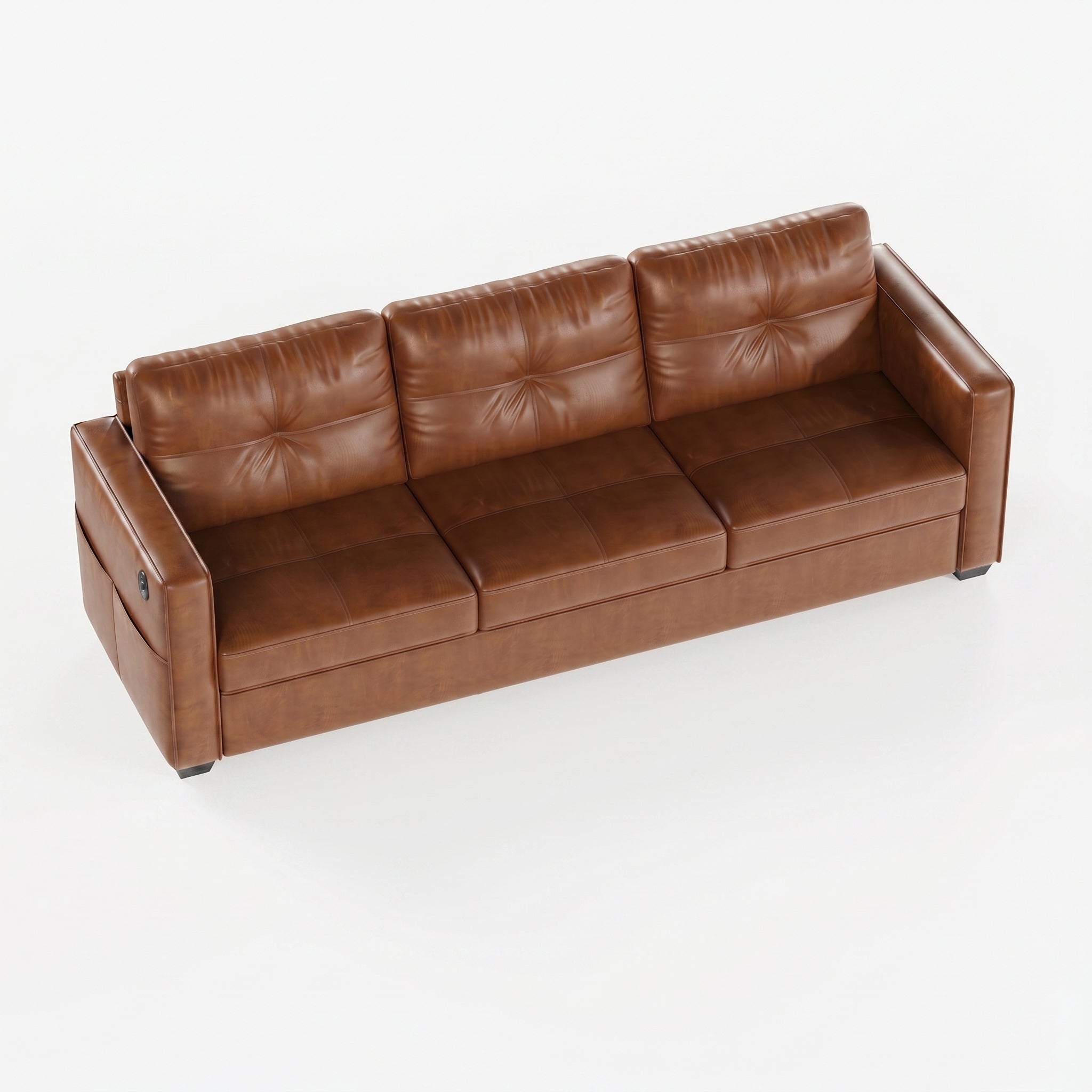 CHYMSUN  88" Faux Leather Couch w/USB Charging, 3-Seater Leather Living Room Sofa
