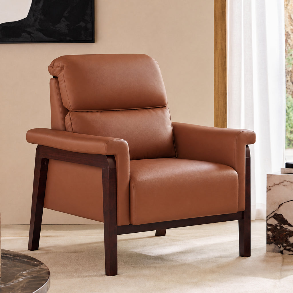 JIASTING Oversized Leather Accent Chair, Sofa Chair with Wooden Legs & High Backrest