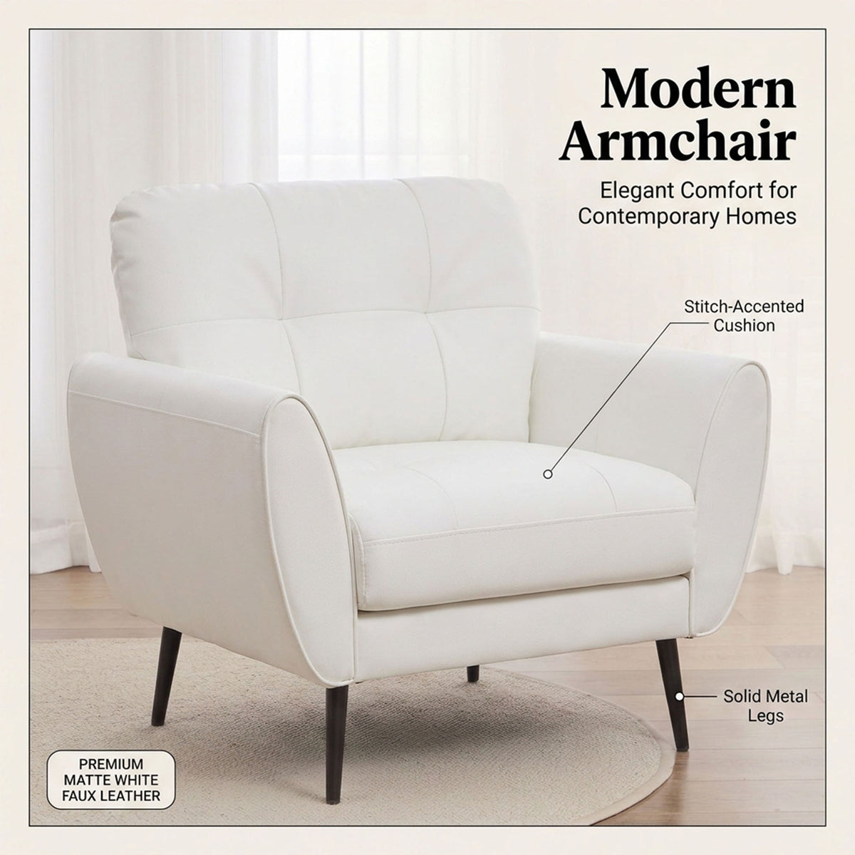 CHYMSUN Accent Chair, Faux Leather Living Room Chair, Tufted Arm Chair for Bedroom