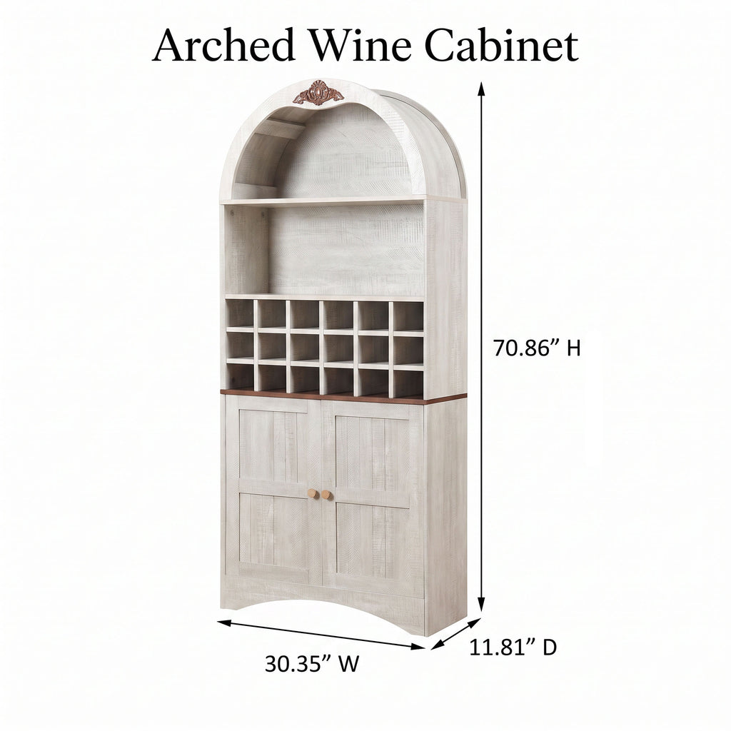 CHYMSUN 71’’ Arched Bar Cabinet with 18-Bottle Wine Rack, Liquor Storage Cabinet