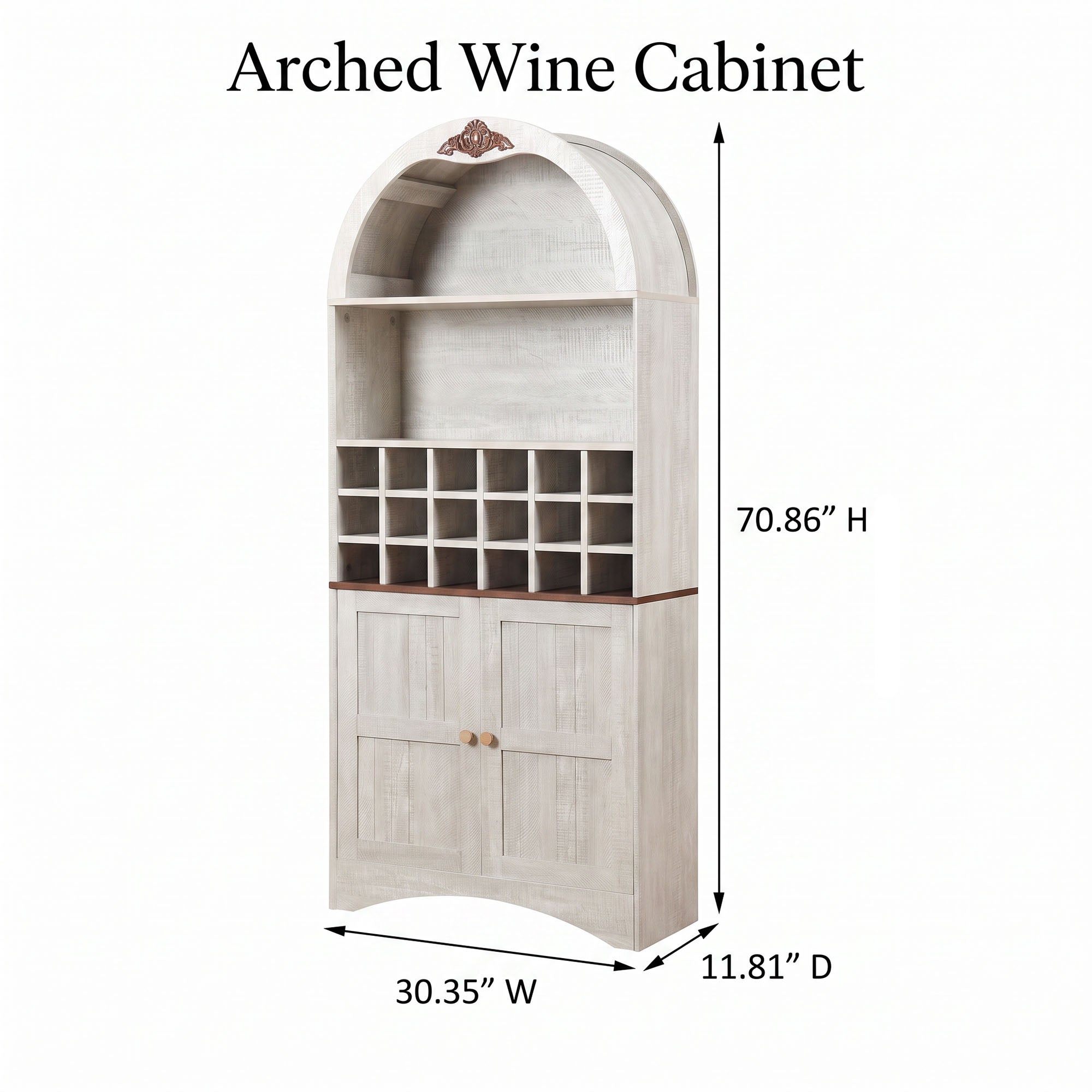 CHYMSUN 71’’ Arched Bar Cabinet with 18-Bottle Wine Rack, Liquor Storage Cabinet