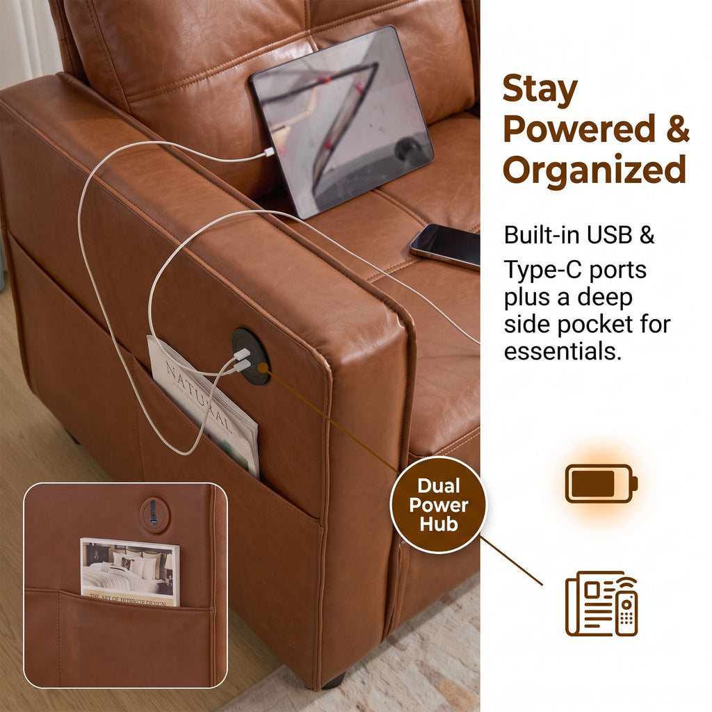 JIASTING 4-Piece Leather Living Room Set, Living Room Furniture for Office, Brown JIASTING