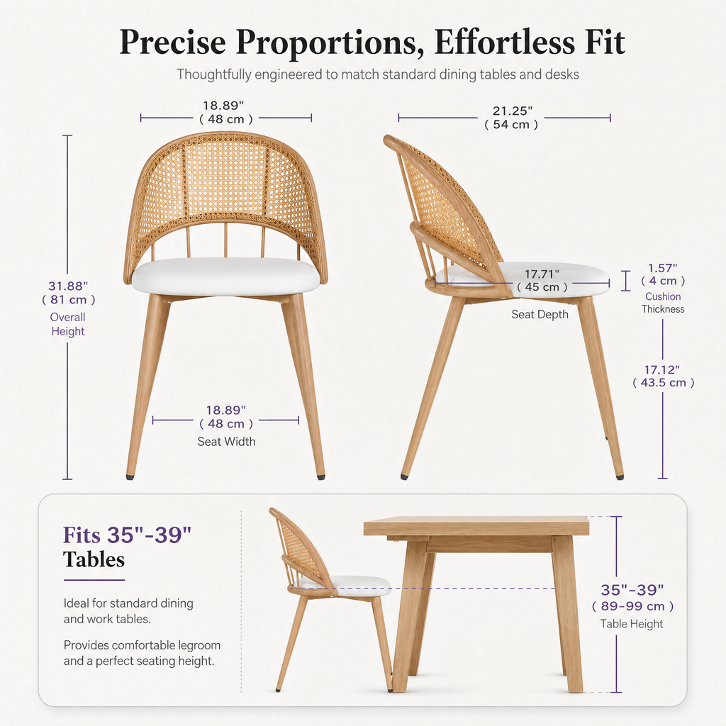 Rattan Dining Chairs Set of 4 with Upholstered Seat for Kitchen, White