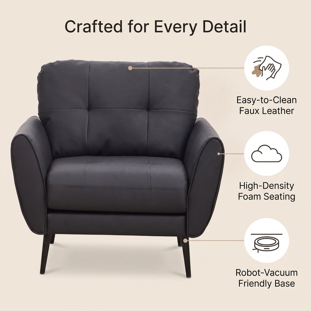 CHYMSUN Accent Chair, Faux Leather Living Room Chair, Tufted Arm Chair for Bedroom