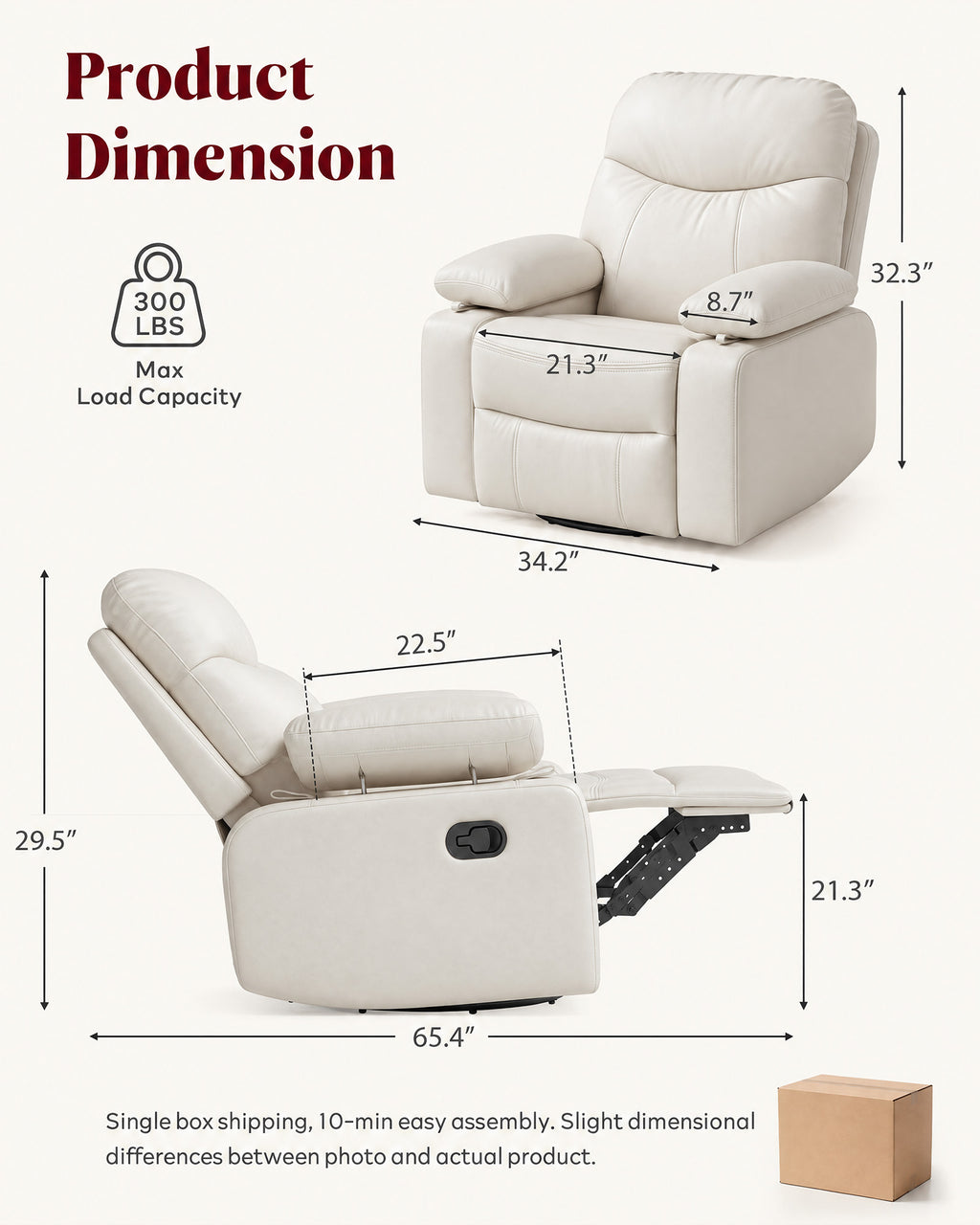HOPUBUY Manual Rocking Chair Nursery w/Adjustable Armrests 360° Swivel Glider, Modern 135° Reclining Chair for Nursing Breastfeeding Bedroom,0–90° Foldable Armrests, Built-in Footrest