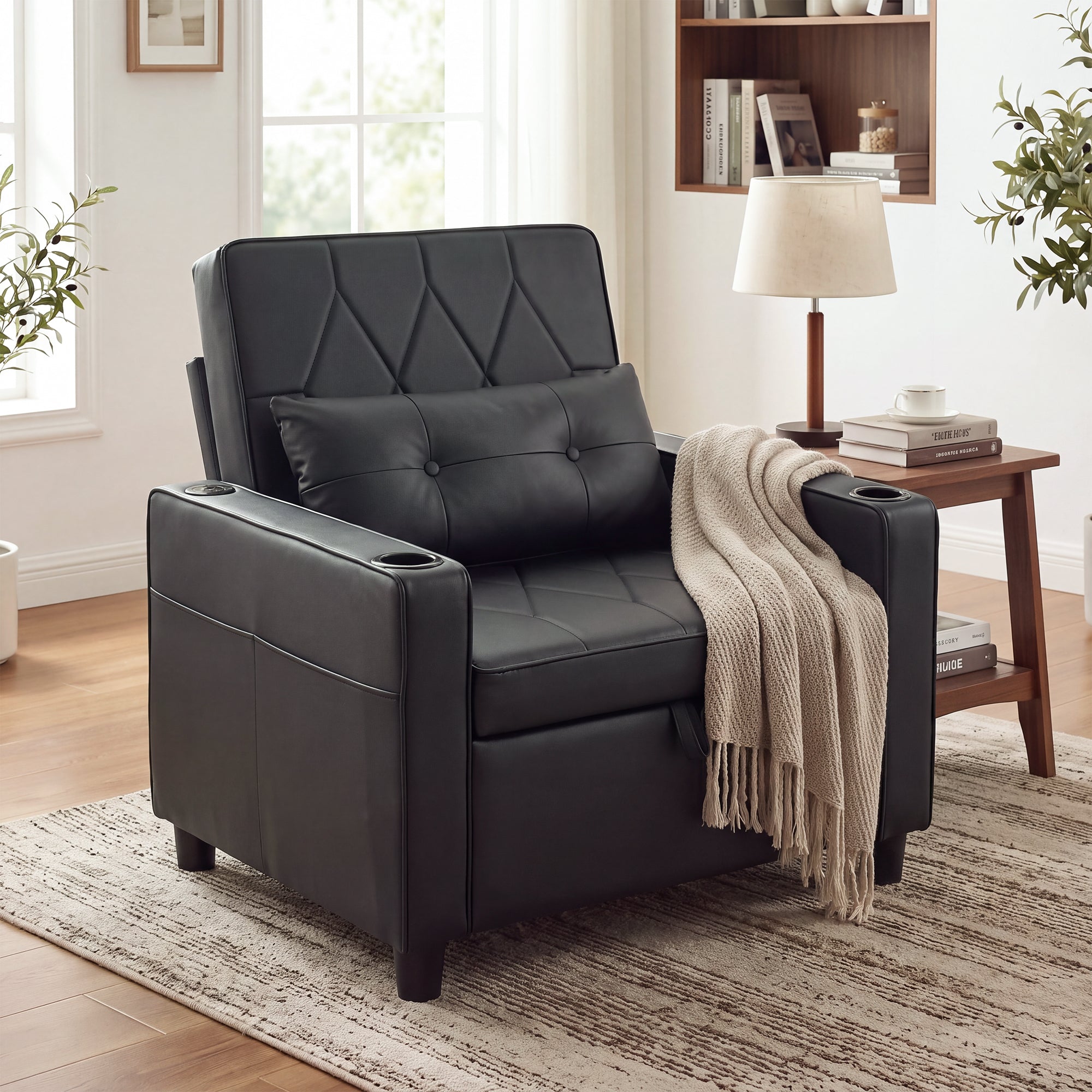CHYMSUN Sleeper Chair for Adults, Convertible Pull Out Sofa Bed with Charging CHYMSUN, Chair Bed Sofa Chair Cup Holders, Side Pockets, Living Room, Bedroom, Apartment, Small Space