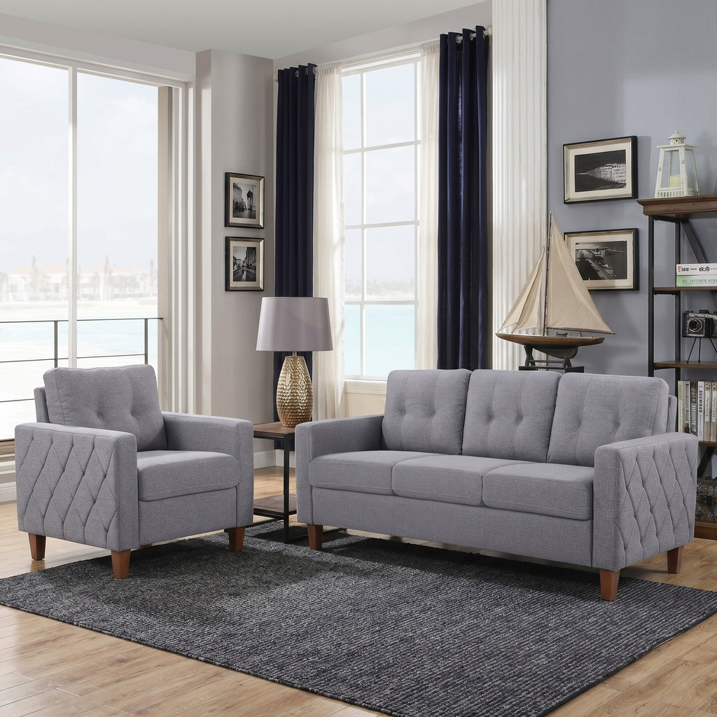 TYBOATLE 3 Piece Living Room Furniture Sets, 3 Seater Sofa and Chair Set, Cloud Couch Living Room Furniture Set, Grey Modern Sofa and Chair Set for Apartment, Home (Grey, 3+1)