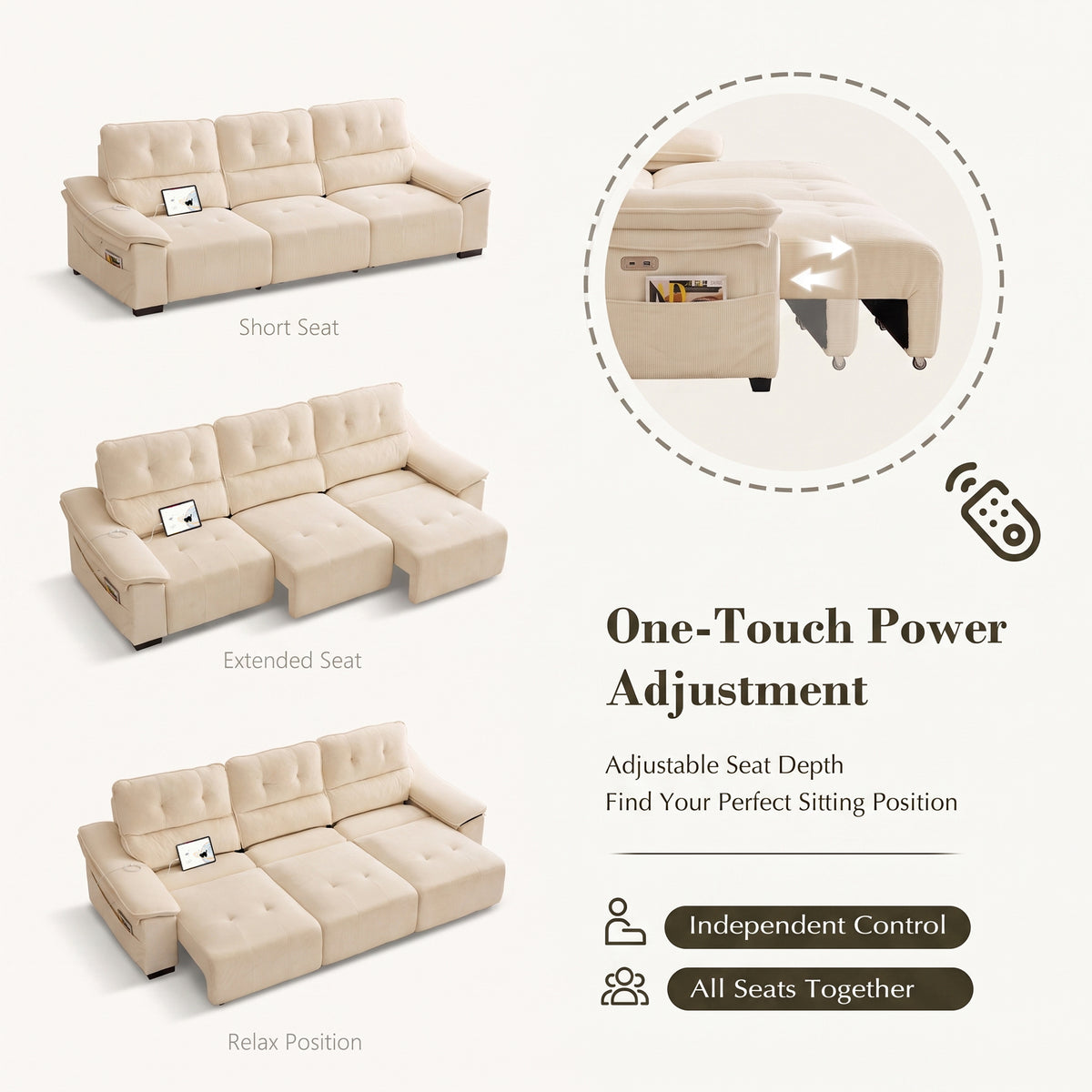 110” Electric Extendable Reclining Couch, Power Pull Out Sleeper Sofa Bed