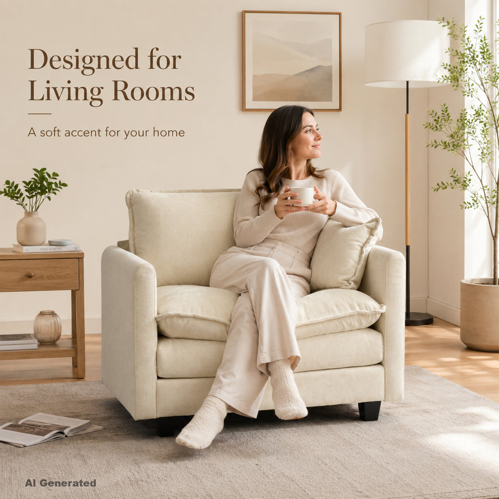 Comfy Living Room Accent Chair, Oversized Reading Chair for Bedroom, Corner | JIASTING 36" Big Cozy Chenille Armchair with Thick Cushion, Large Soft Upholstered Chair for Reading Nook, Dorm, Beige