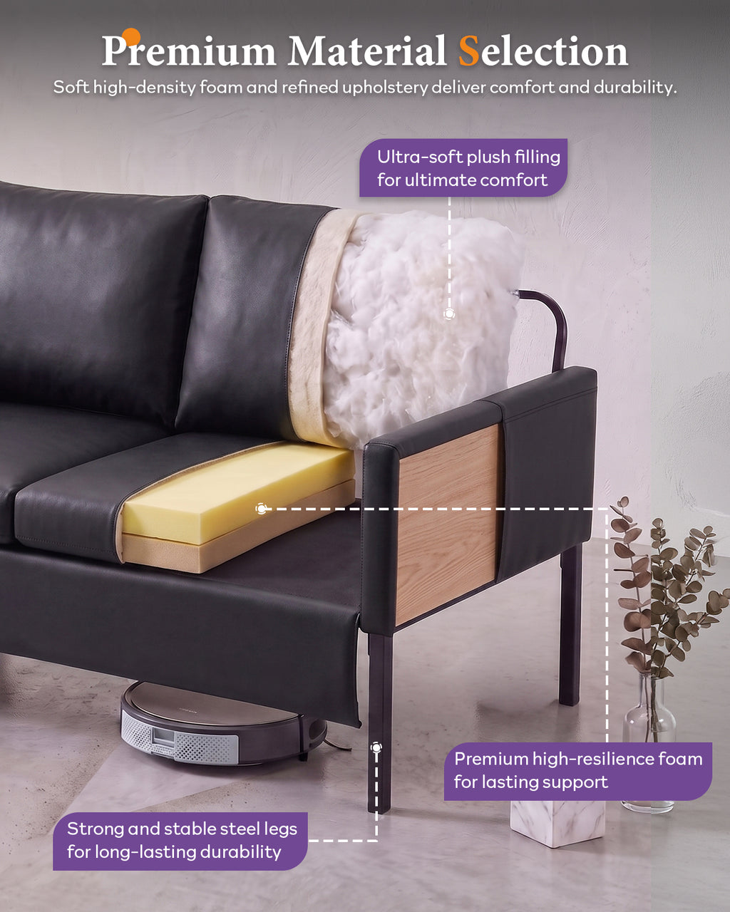 TYBOATLE Black Faux Leather Small Couch Loveseat, 2-Seater for Living Room