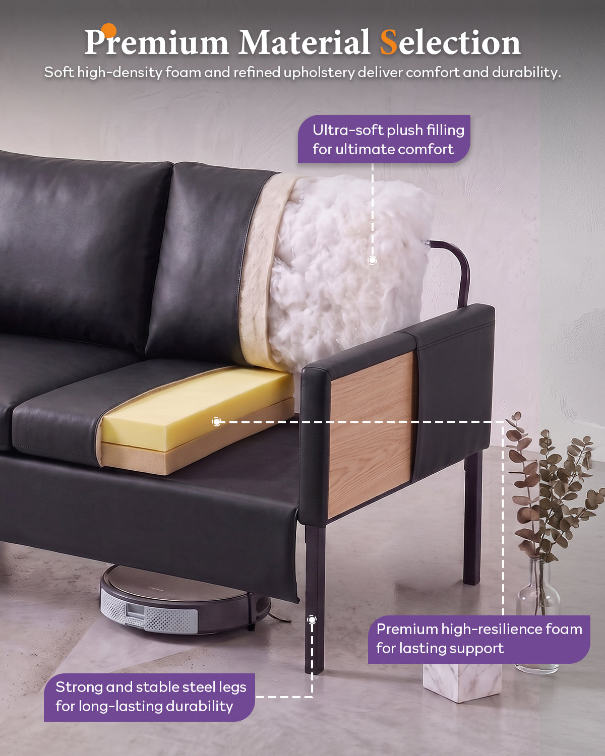 TYBOATLE Black Faux Leather Small Couch Loveseat, 2-Seater for Living Room