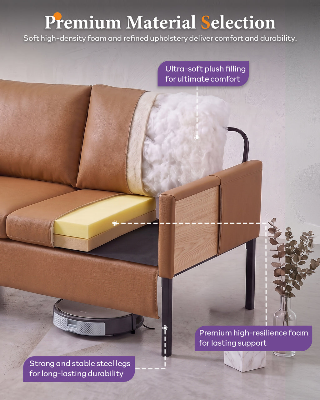 TYBOATLE Brown Faux Leather Small Couch Loveseat, 2-Seater for Living Room