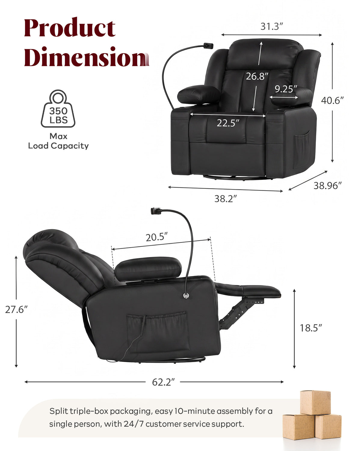 HOPUBUY Power Leather Home Theater Recliner w/Motorized Adjustable Armrests 320° Swivel M1 M2 Memory Remote Oversized Movie Theater Chair w/ Storage Pockets Cup Phone Holder for Living Room