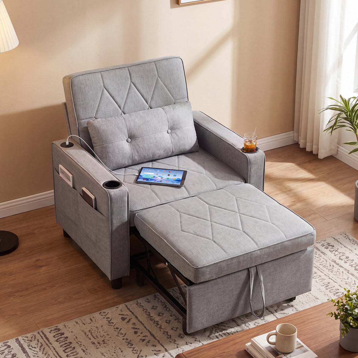 JIASTING Convertible Sleeper Chair Bed, Fold Out Futon Sofa Bed for Living Room